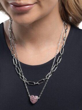 Silver and Pink Heart Pendant Necklace